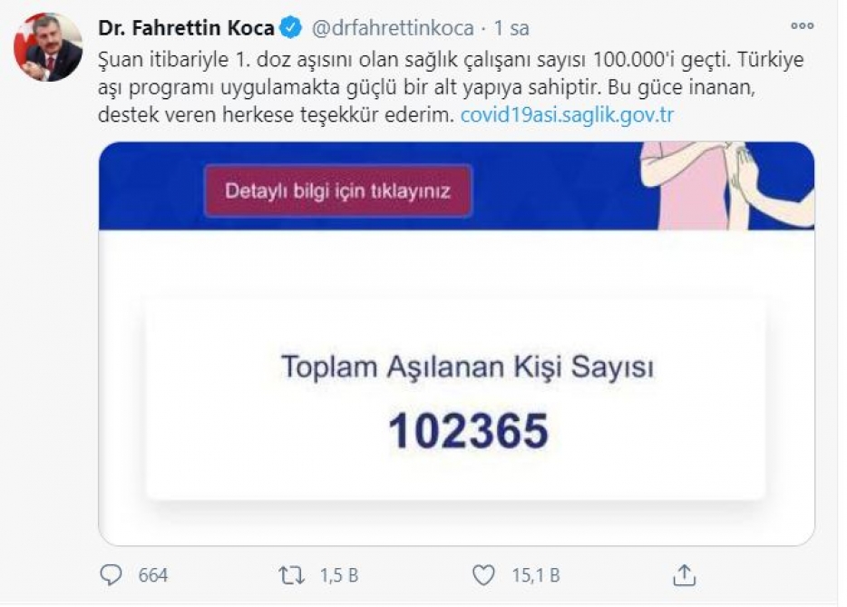 Türkiyədə “Sinovac” vaksini vurduranların sayı yüz mini ötüb
