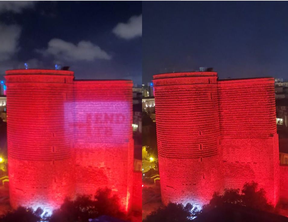 Bakı Olimpiya Stadionu və Qız qalası qırmızı rənglə işıqlandırılıb (FOTO)