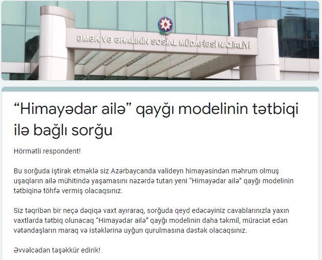 Valideyn himayəsindən məhrum uşaqların ailələrə verilməsi üçün YENİ LAYİHƏ