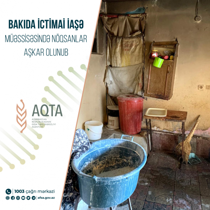 Qida Təhlükəsizliyi Agentliyi ictimai iaşə müəssisəsində nöqsanlar aşkarlayıb