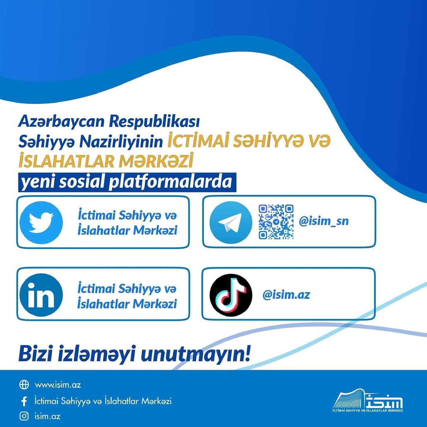 Səhiyyə Nazirliyinin İctimai Səhiyyə və İslahatlar Mərkəzi yeni sosial platformalarda!