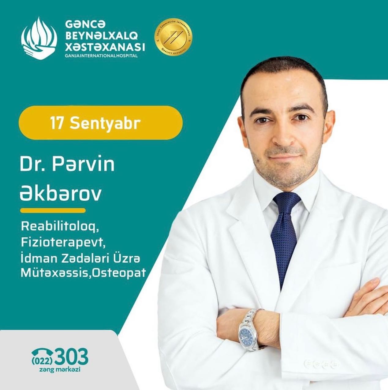 Tanınmış reabilitoloq Gəncə Beynəlxalq Xəstəxanasında pasiyentləri qəbul edəcək