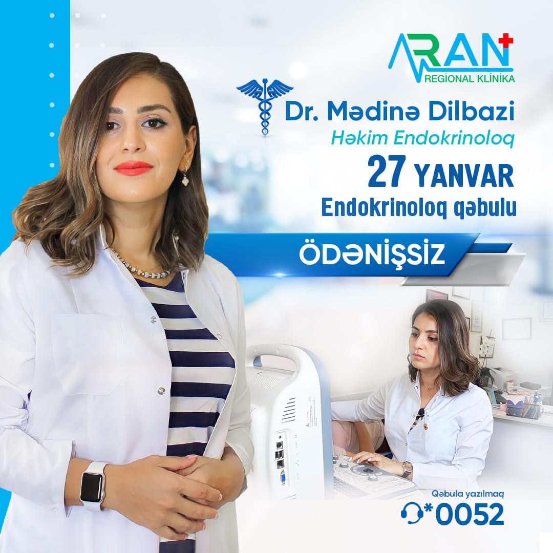 Türkiyədə ixtisaslaşmış endokrinoloq Aran Regional Klinikada ödənişsiz pasiyent qəbulu həyata keçirəcək