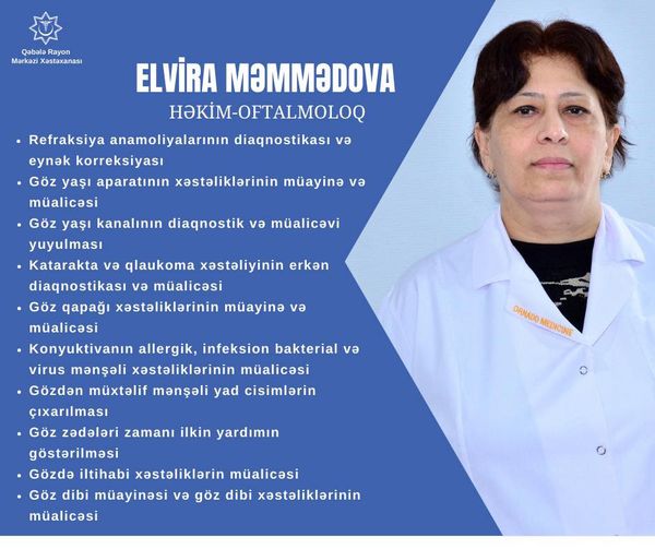 Elvira Məmmədova - xəstələrin göz nurunun qayğısına qalan təcrübəli oftalmoloq 