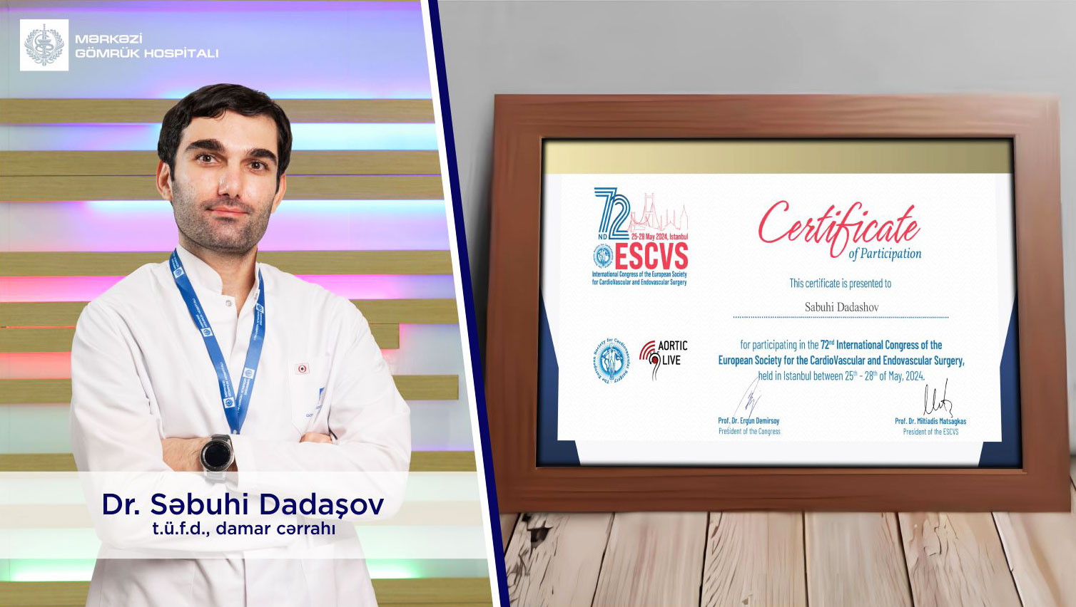  Mərkəzi Gömrük Hospitalının cərrahına Avropa Ürək və Damar Cərrahiyyəsi Cəmiyyətinin sertifikatı təqdim olunub   