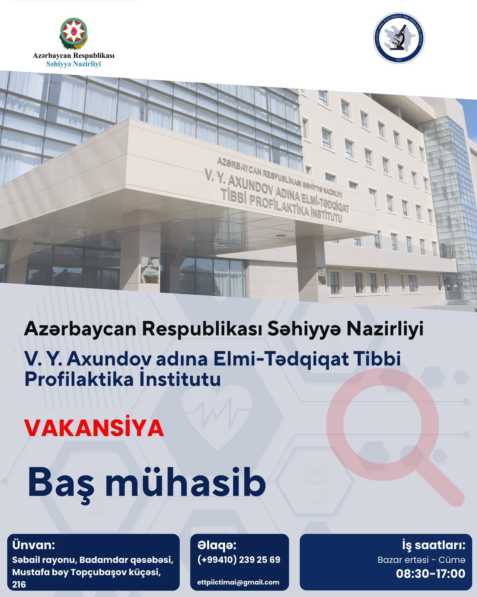 Elmi-Tədqiqat Tibbi Profilaktika İnstitutu vakansiya elan edir