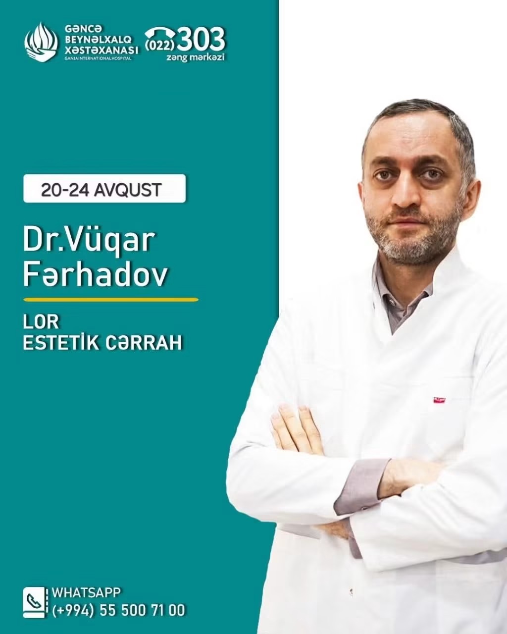 Vüqar Fərhadov Gəncə Beynəlxalq Xəstəxanasında pasiyentləri qəbul edəcək